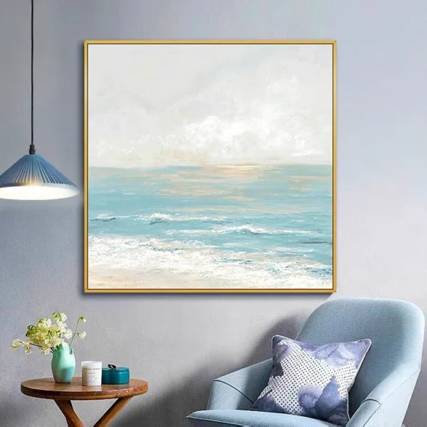 100% Handmade blue sea level Canvas Painting Modern Ocean Seascape Artwork Pictures Thick Oil Wall Art Decoration 70x70 - Image 2