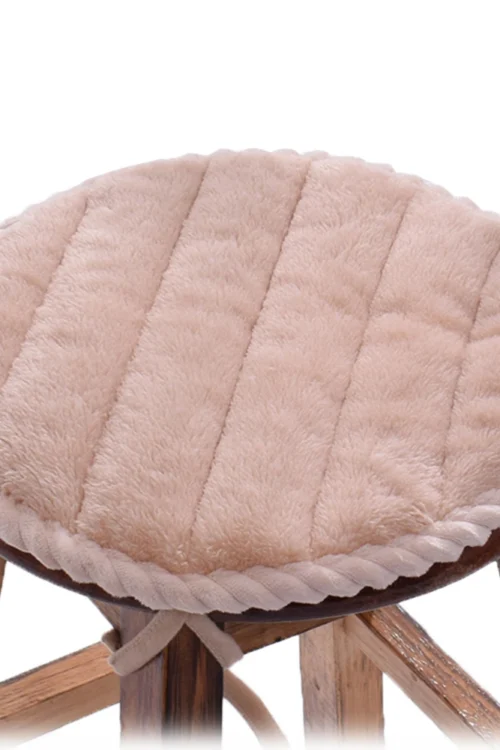 2Pcs Flannel Chair Pads 15 inches Soft Round Seat Cushions for Kitchen Bar High Chairs Stools, Beige