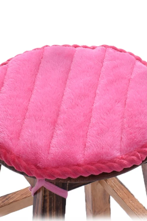 2Pcs Flannel Chair Pads 15 inches Soft Round Seat Cushions for Kitchen Bar High Chairs Stools, Hot Pink