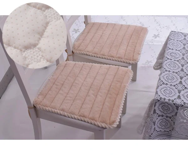 2Pcs Soft Chair Pads With Ties Flannel Chair Cushions for Kitchen Dining Room Office - Beige - Image 2