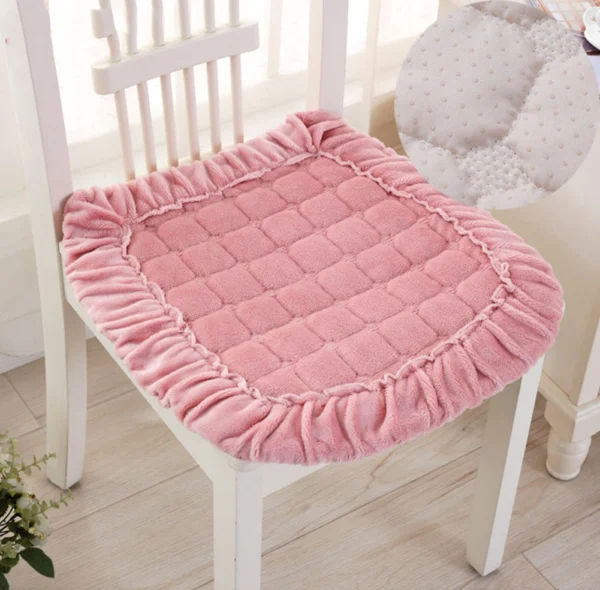 2Pcs Soft Chair Pads With Ties Lovely Pink Flannel Chair Cushions for Kitchen Dining Room Office - Image 2