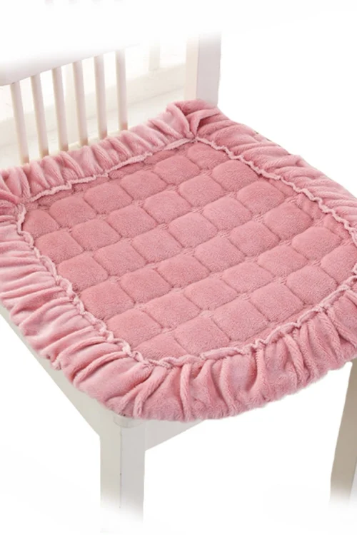 2Pcs Soft Chair Pads With Ties Lovely Pink Flannel Chair Cushions for Kitchen Dining Room Office