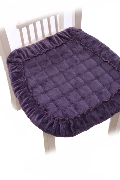 2Pcs Soft Chair Pads With Ties Luxury Purple Flannel Chair Cushions for Kitchen Dining Room Office