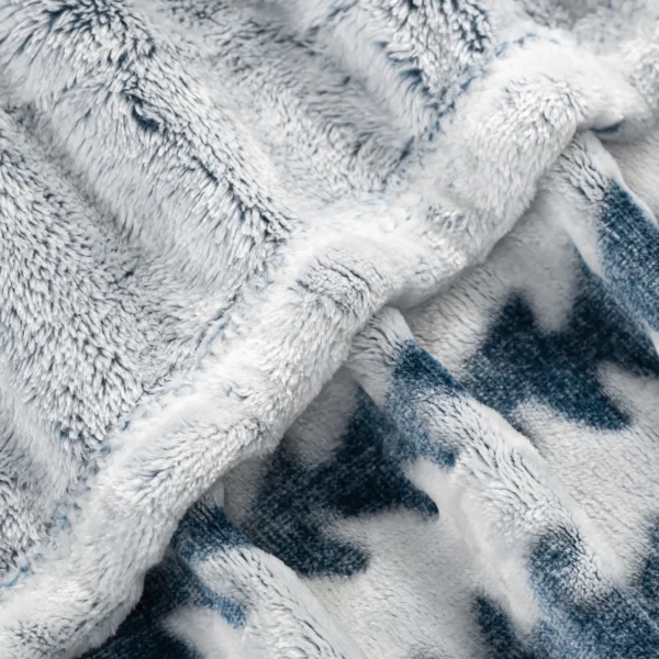 Back Printing Shaved Flannel Plush Blanket; Blue Stripe Blanket for Bed or Sofa; 80" x 90" ( Set of 2) - Image 7