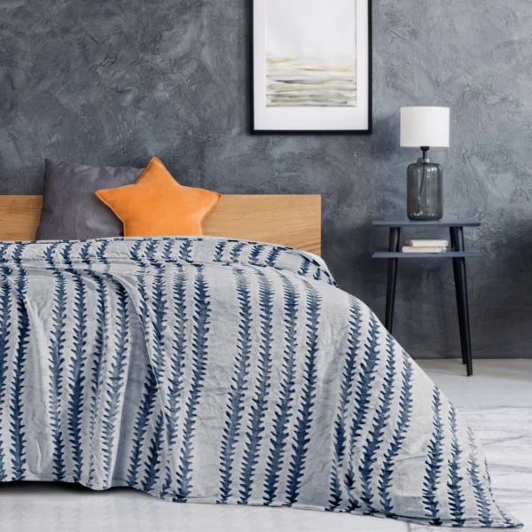 Back Printing Shaved Flannel Plush Blanket; Blue Stripe Blanket for Bed or Sofa; 80" x 90" ( Set of 2) - Image 6