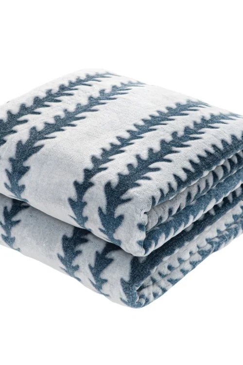 Back Printing Shaved Flannel Plush Blanket; Blue Stripe Blanket for Bed or Sofa; 60" x 80" (Set of 2)