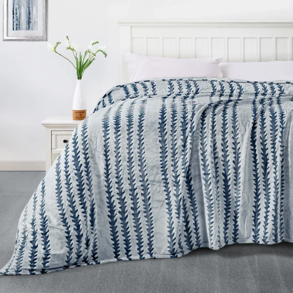 Back Printing Shaved Flannel Plush Blanket; Blue Stripe Blanket for Bed or Sofa; 80" x 90" ( Set of 2) - Image 3