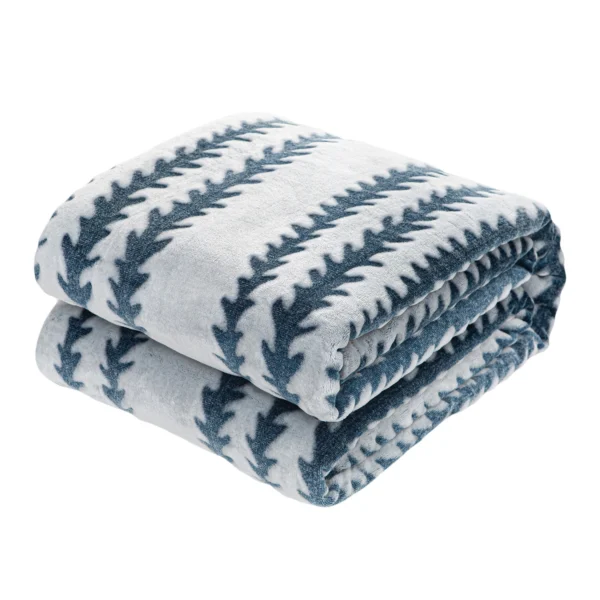 Back Printing Shaved Flannel Plush Blanket; Blue Stripe Blanket for Bed or Sofa; 60" x 80" (Set of 2)