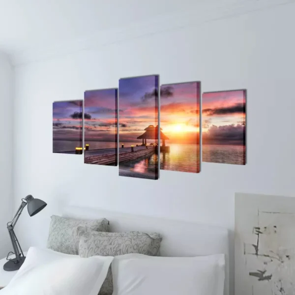 Canvas Wall Print Set Beach with Pavilion 39" x 20" - Image 3