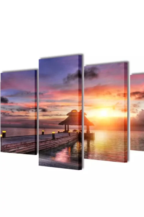 Canvas Wall Print Set Beach with Pavilion 39″ x 20″