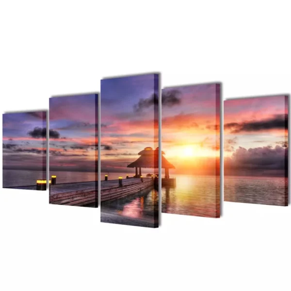 Canvas Wall Print Set Beach with Pavilion 39" x 20"