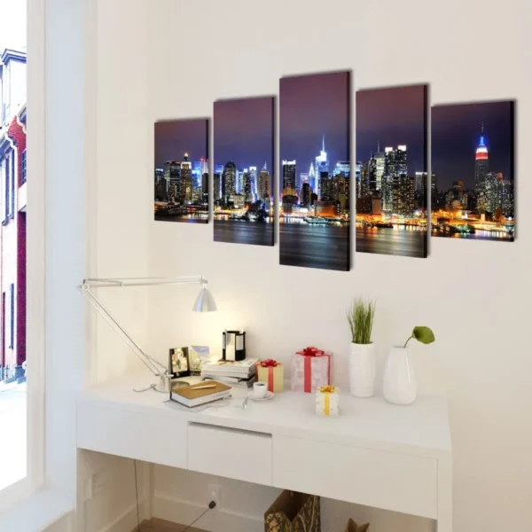 Canvas Wall Print Set Colorful New York Skyline 39" x 20" - Image 2