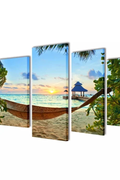 Canvas Wall Print Set Sand Beach with Hammock 39″ x 20″