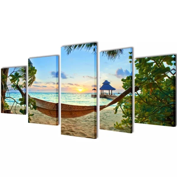 Canvas Wall Print Set Sand Beach with Hammock 39" x 20"