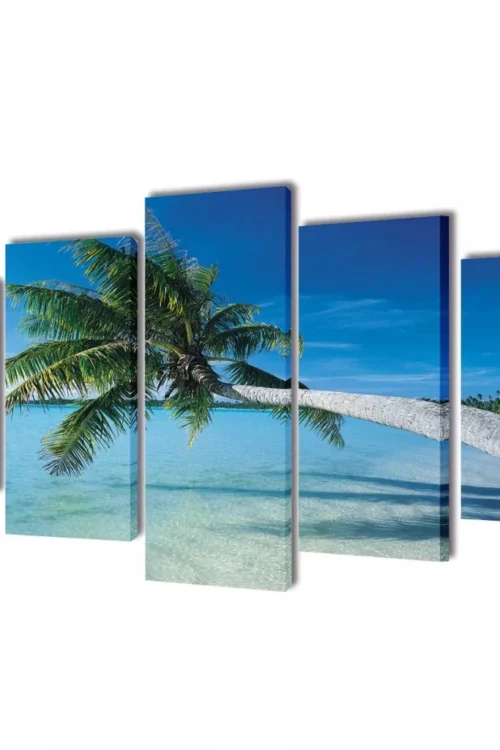 Canvas Wall Print Set Sand Beach with Palm Tree 39″ x 20″