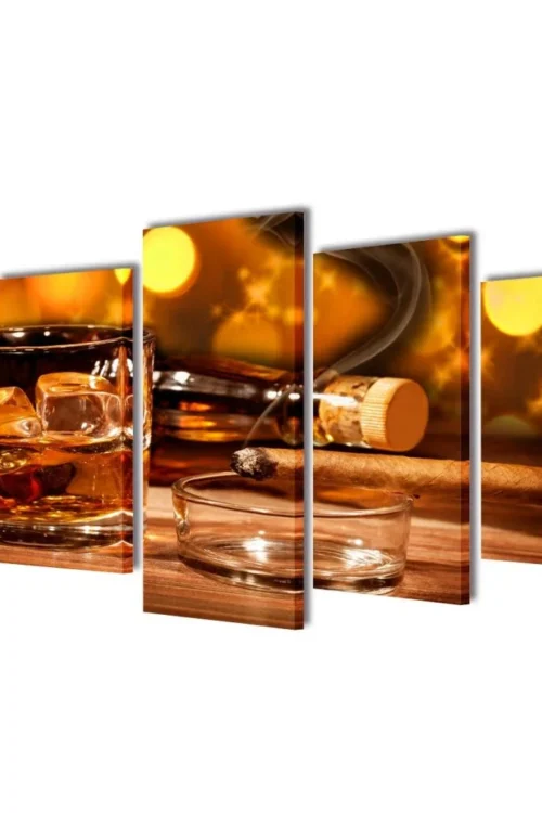 Canvas Wall Print Set Whiskey and Cigar 39″ x 20″