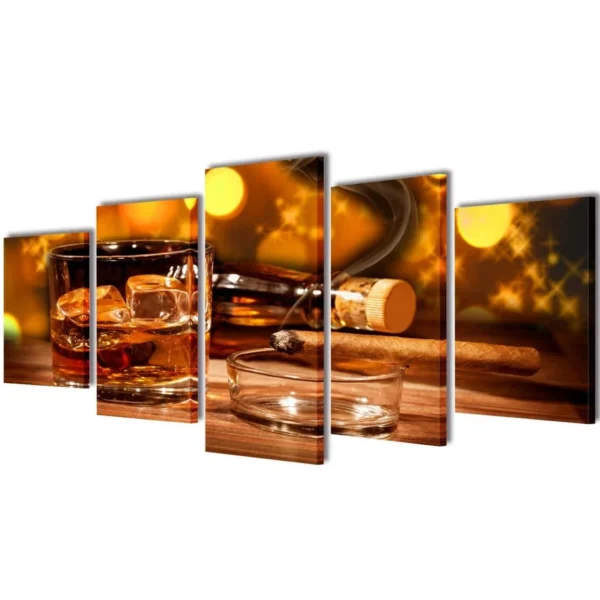 Canvas Wall Print Set Whiskey and Cigar 39" x 20"