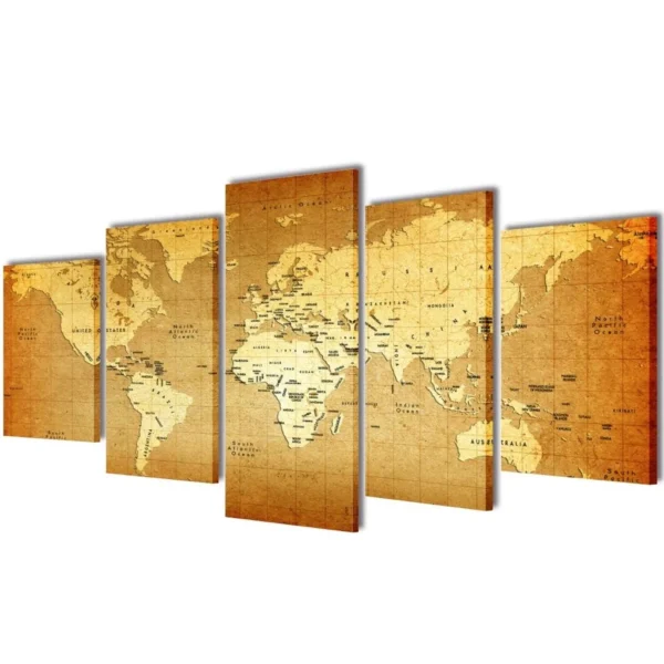 Canvas Wall Print Set World Map 39" x 20"