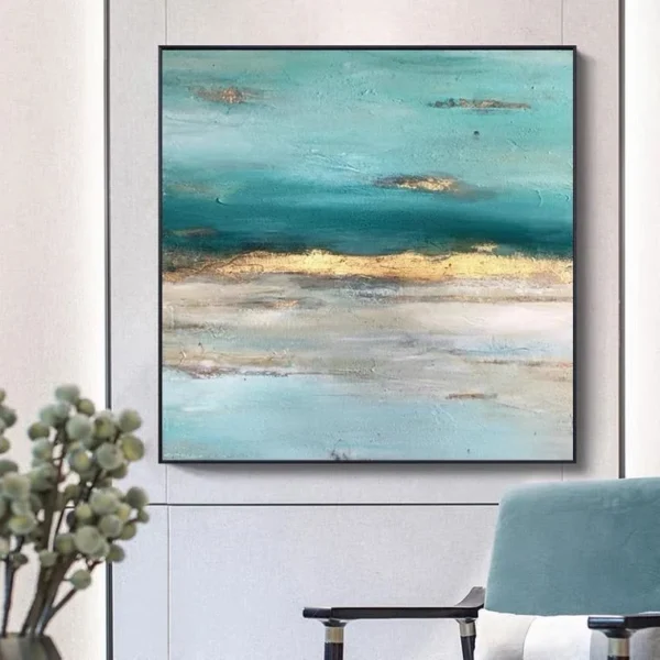 Hand Painted Abstract blue ocean oil painting seaside handmade Wall art Picture for Living room bedroom home decoration gift 70x70