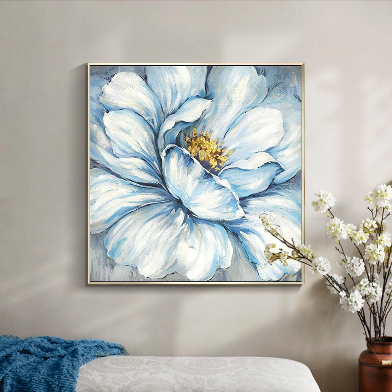 Handmade Gold Foil Abstract Oil Painting Wall Art Modern Minimalist Blue Color Flowers Canvas Home Decorative For Living Room No Frame 80x80 - Image 3