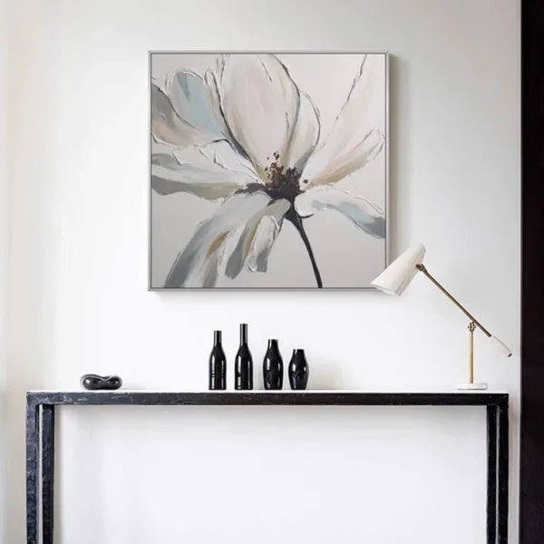 Modern Abstract Hand Painted White Flowers Canvas Wall Art Oil Paintings Posters Large Flowers Home Decoration Canvas 70x70