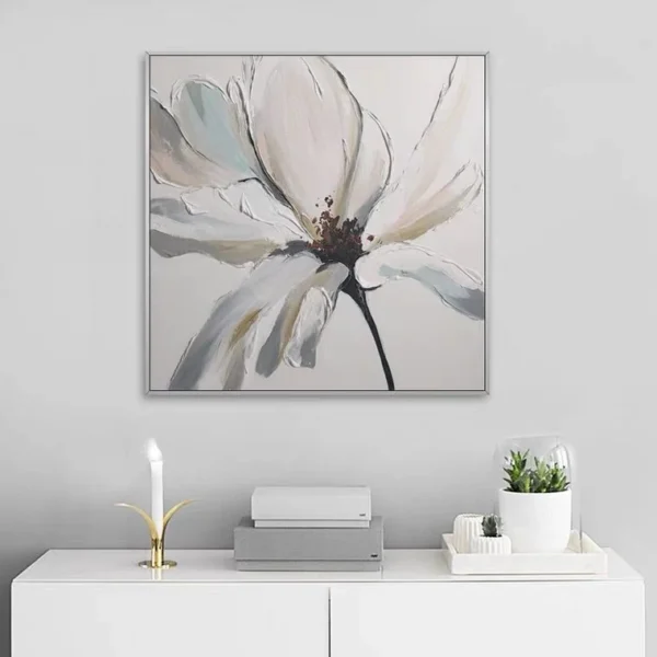 Modern Abstract Hand Painted White Flowers Canvas Wall Art Oil Paintings Posters Large Flowers Home Decoration Canvas 70x70 - Image 3