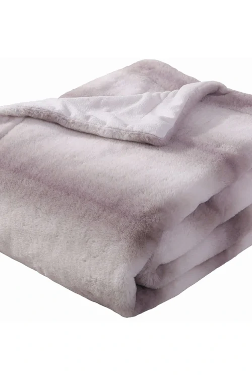 Printed Faux Rabbit Fur Throw; Lightweight Plush Cozy Soft Blanket; 50" x 60"; Coffee Stripe