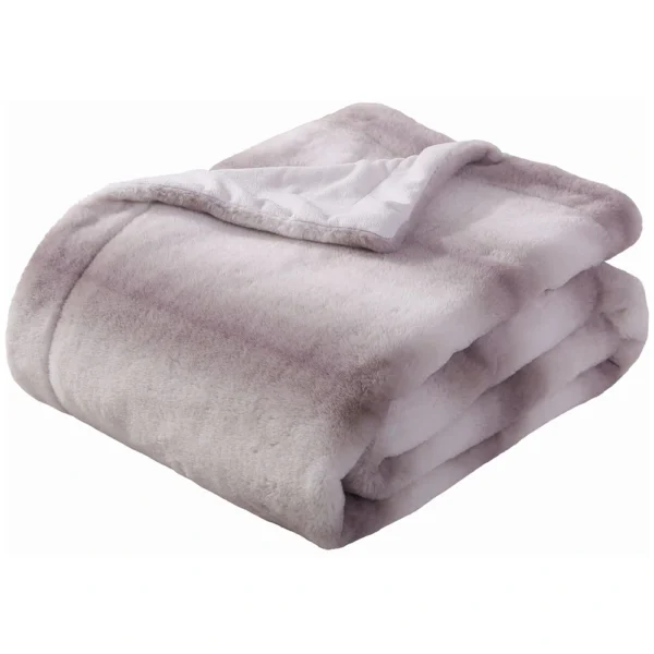 Printed Faux Rabbit Fur Throw; Lightweight Plush Cozy Soft Blanket; 50" x 60"; Coffee Stripe