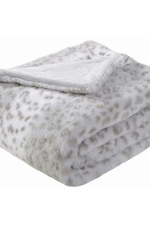 Printed Faux Rabbit Fur Throw; Lightweight Plush Cozy Soft Blanket; 50" x 60"; Grey Leopard