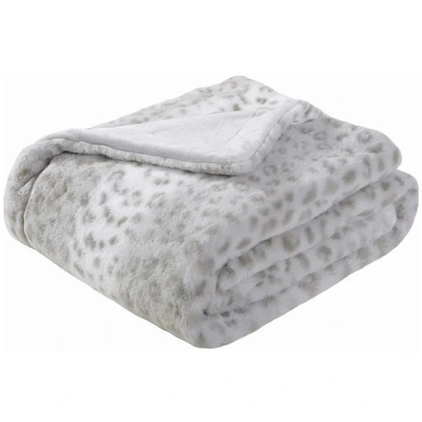 Printed Faux Rabbit Fur Throw; Lightweight Plush Cozy Soft Blanket; 50" x 60"; Grey Leopard