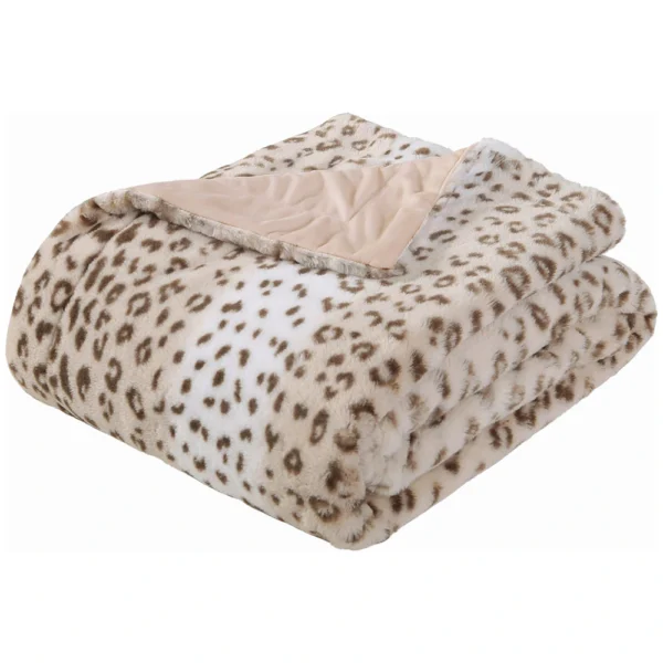 Printed Faux Rabbit Fur Throw; Lightweight Plush Cozy Soft Blanket; 50" x 60"; Sand Leopard