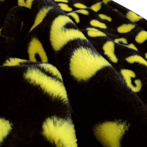 Printed Faux Rabbit Fur Throw; Lightweight Plush Cozy Soft Blanket; 50"x60" Black Leopard - Image 5