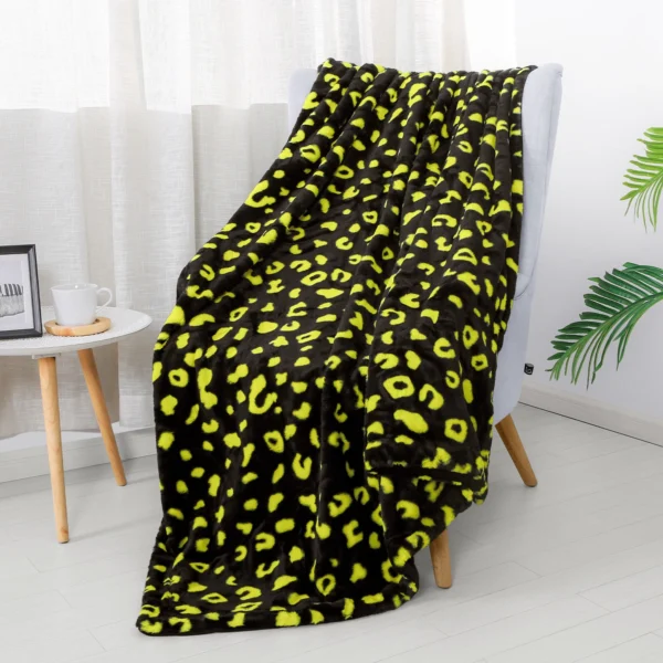 Printed Faux Rabbit Fur Throw; Lightweight Plush Cozy Soft Blanket; 50"x60" Black Leopard - Image 3