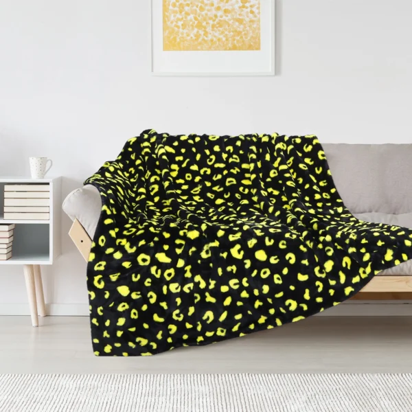 Printed Faux Rabbit Fur Throw; Lightweight Plush Cozy Soft Blanket; 50"x60" Black Leopard - Image 2