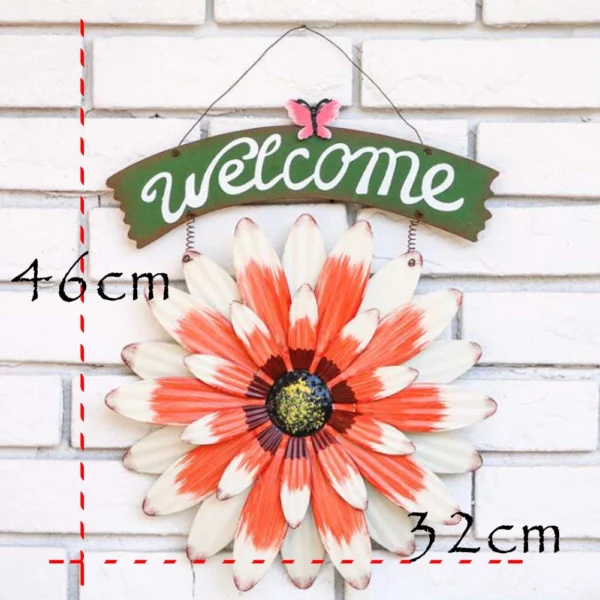 Red African Daisy Iron Wall Art Decor Door Welcome Plaque Sign Garden Villa Metal Door Hanging Ornament - Image 2